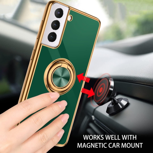 Samsung S21 Case 5G,Slim Soft Silicone Cover with 360 Degree Rotation Magnetic Car Finger Ring Holder Kickstand