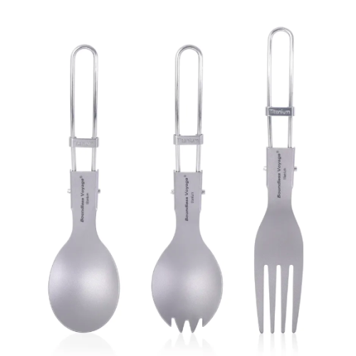 Image 1 of 4.. Boundless Voyage Titanium Cutlery Set Folding Spoon Spork Fork Utensils