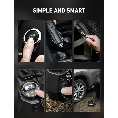 Portable Tire Inflator, 12V DC Air Compressor with Digital Gauge & Emergency LED Light - Ideal for Car Tires, Bicycles, Balloons - Yellow