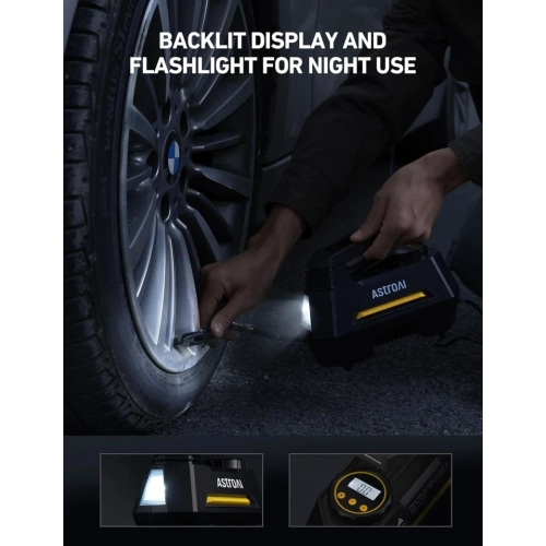 Portable Tire Inflator, 12V DC Air Compressor with Digital Gauge & Emergency LED Light - Ideal for Car Tires, Bicycles, Balloons - Yellow