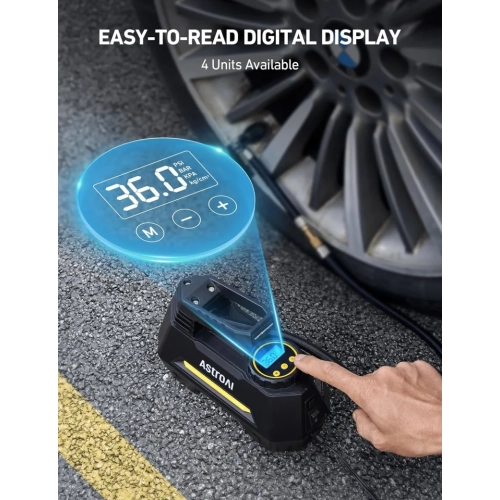 Portable Tire Inflator, 12V DC Air Compressor with Digital Gauge & Emergency LED Light - Ideal for Car Tires, Bicycles, Balloons - Yellow