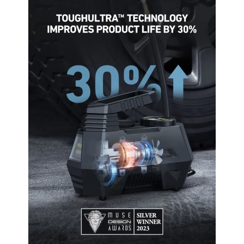 Portable Tire Inflator, 12V DC Air Compressor with Digital Gauge & Emergency LED Light - Ideal for Car Tires, Bicycles, Balloons - Yellow