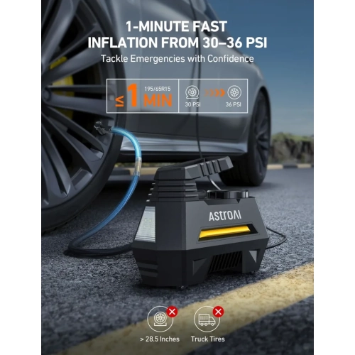 Portable Tire Inflator, 12V DC Air Compressor with Digital Gauge & Emergency LED Light - Ideal for Car Tires, Bicycles, Balloons - Yellow