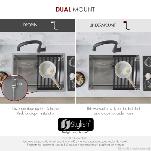 OPEN BOX A - Dual Mount 31" Single-Bowl Stainless Steel Workstation Kitchen Sink S-131W