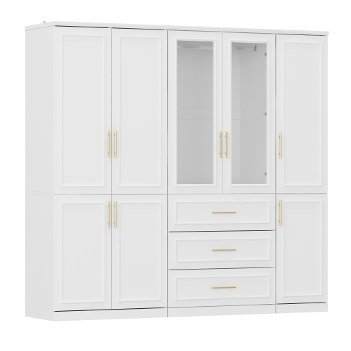 Famapy Large Wardrobe with Adjustable Shelves, Dual Hanging Rods, and Multiple Drawers for Comprehensive Storage White