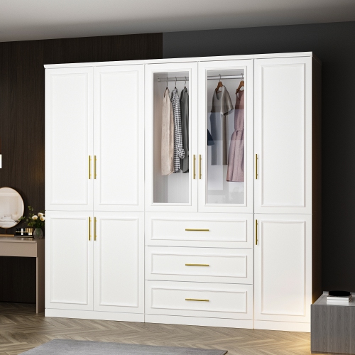Famapy Large Wardrobe with Adjustable Shelves, Dual Hanging Rods, and Multiple Drawers for Comprehensive Storage White