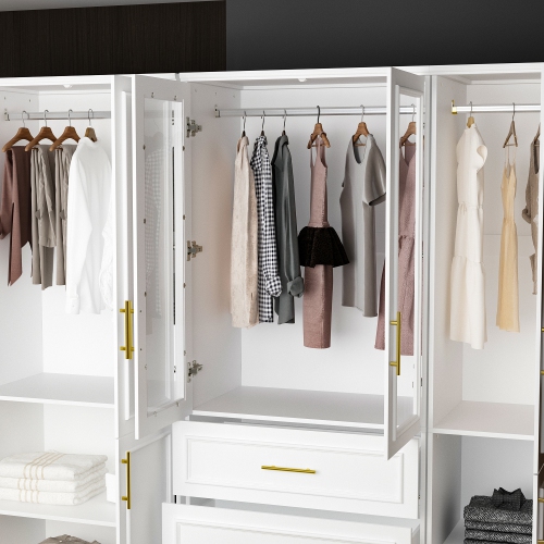 Famapy Large Wardrobe with Adjustable Shelves, Dual Hanging Rods, and Multiple Drawers for Comprehensive Storage White