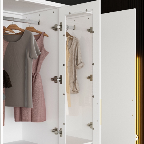 Famapy Large Wardrobe with Adjustable Shelves, Dual Hanging Rods, and Multiple Drawers for Comprehensive Storage White