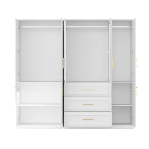 Famapy Large Wardrobe with Adjustable Shelves, Dual Hanging Rods, and Multiple Drawers for Comprehensive Storage White