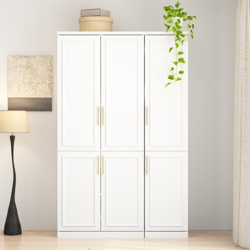 Famapy Versatile Wardrobe with Adjustable Shelves, Dual Hanging Rods, and Multi-Functional Storage White