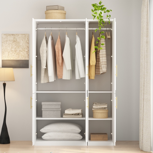 Famapy Versatile Wardrobe with Adjustable Shelves, Dual Hanging Rods, and Multi-Functional Storage White