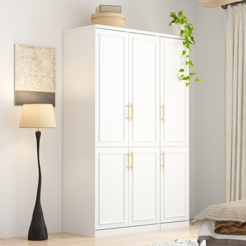 Famapy Versatile Wardrobe with Adjustable Shelves, Dual Hanging Rods, and Multi-Functional Storage White