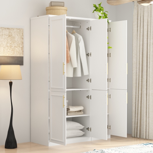 Famapy Versatile Wardrobe with Adjustable Shelves, Dual Hanging Rods, and Multi-Functional Storage White