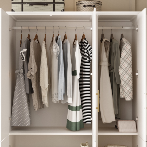 Famapy Versatile Wardrobe with Adjustable Shelves, Dual Hanging Rods, and Multi-Functional Storage White