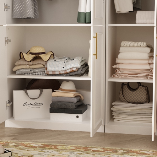 Famapy Versatile Wardrobe with Adjustable Shelves, Dual Hanging Rods, and Multi-Functional Storage White