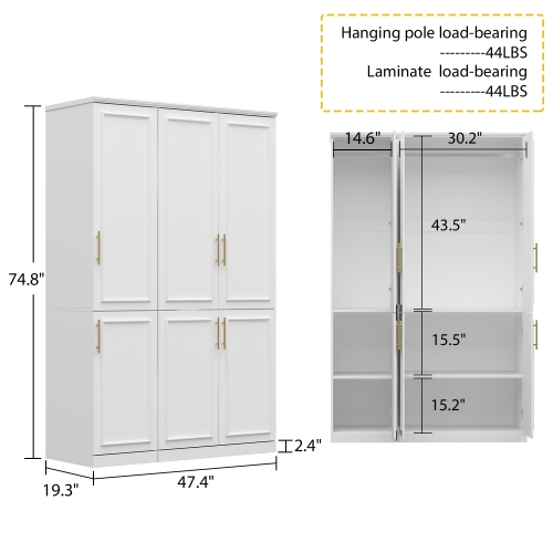 Famapy Versatile Wardrobe with Adjustable Shelves, Dual Hanging Rods, and Multi-Functional Storage White