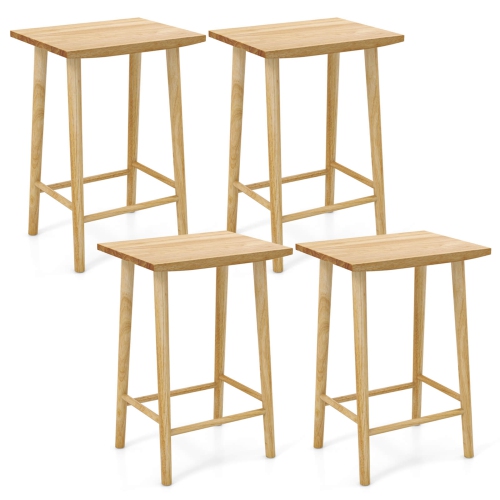 COSTWAY  25.5" Counter Height Stool Set Of 4 With Footrest & Solid Wood Frame Natural