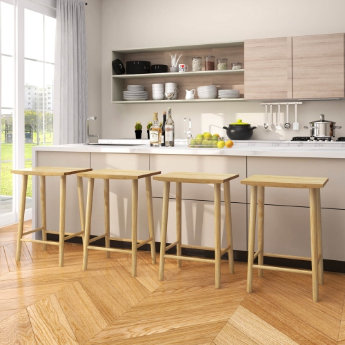 Costway 25.5" Counter Height Stool Set of 4 with Footrest & Solid Wood Frame Natural