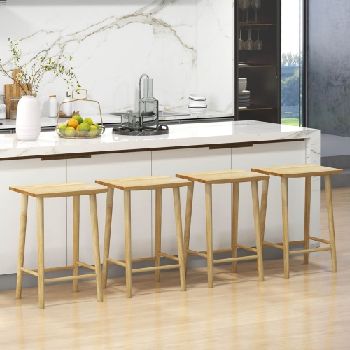 Costway 25.5" Counter Height Stool Set of 4 with Footrest & Solid Wood Frame Natural