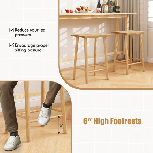 Costway 25.5" Counter Height Stool Set of 4 with Footrest & Solid Wood Frame Natural