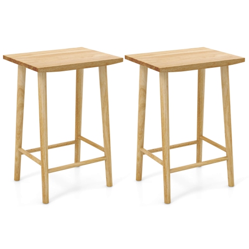 COSTWAY  25.5" Counter Height Stool Set Of 2 With Footrest & Solid Wood Frame Natural