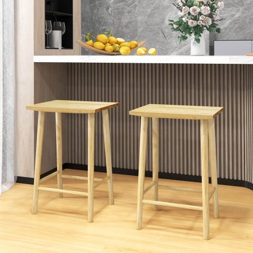 Costway 25.5" Counter Height Stool Set of 2 with Footrest & Solid Wood Frame Natural