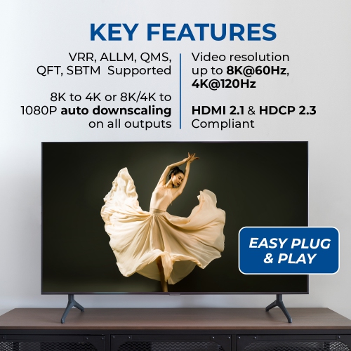 OREI 8K 1x8 HDMI Splitter With HDR10+, Downscaler & EDID management