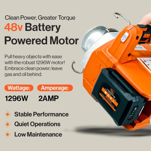 SuperHandy Electric Portable Winch Capstan Hoist Brushless Motor Li-Ion Battery Powered 1000-2000 Max Pulling Force for Forestry Hunting Garden