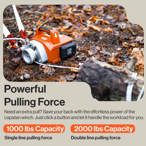 SuperHandy Electric Portable Winch Capstan Hoist Brushless Motor Li-Ion Battery Powered 1000-2000 Max Pulling Force for Forestry Hunting Garden