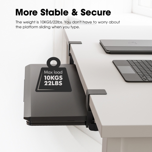 ENGE Under Desk Keyboard Tray Pull Out Keyboard Drawer Sturdy C Clamp Mount, 65 x 30cm Ergonomic Design with Pencil Case and Phone Holder, Black