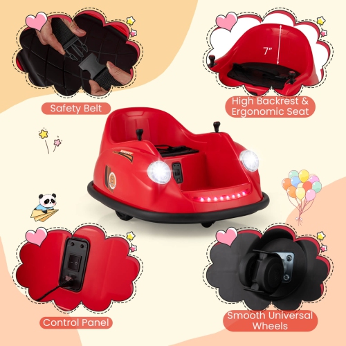 Costway Ride on Bumper Car for Kids with Remote Control 360 Degree Spin LED Light