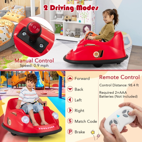 Costway Ride on Bumper Car for Kids with Remote Control 360 Degree Spin LED Light