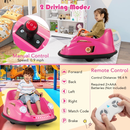Costway Ride on Bumper Car for Kids with Remote Control 360 Degree Spin LED Light