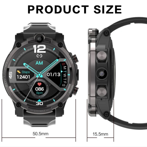 TUTT 4G Smart Watch Rugged with SIM Card | Dual Camera | 2GBRAM+16GBROM | V20 | Health and Fitness Tracker
