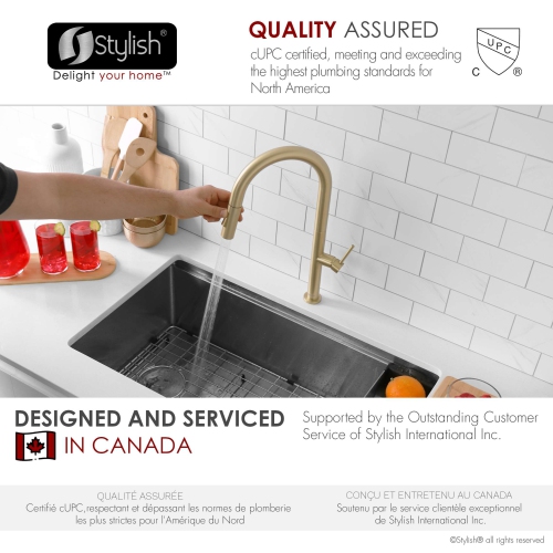 Stylish Catania Single-Handle Brushed Gold Pull Down Kitchen Faucet K-141G