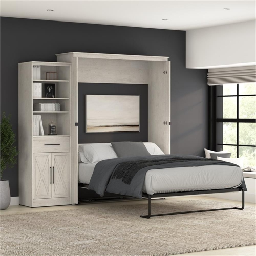 Bestar Key West Queen Murphy Bed with Wardrobe - Engineered Wood in White