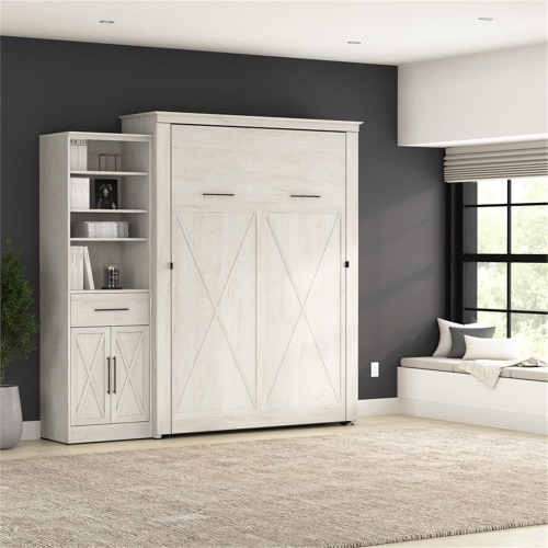 Bestar Key West Queen Murphy Bed with Wardrobe - Engineered Wood in White