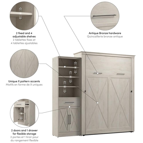 Bestar Key West Queen Murphy Bed with Wardrobe - Engineered Wood in White