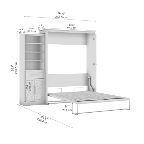 Bestar Key West Queen Murphy Bed with Wardrobe - Engineered Wood in White