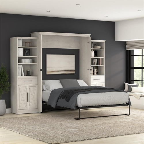 Bestar Key West Queen Murphy Bed and Wardrobes - Engineered Wood in White