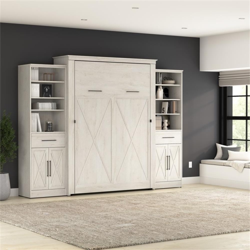 Bestar Key West Queen Murphy Bed and Wardrobes - Engineered Wood in White