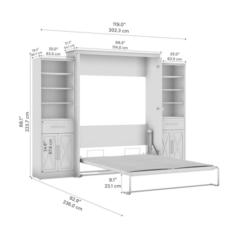 Bestar Key West Queen Murphy Bed and Wardrobes - Engineered Wood in White
