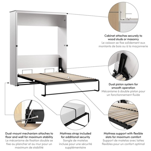 Bestar Key West 69W Queen Murphy Bed - Engineered Wood in White