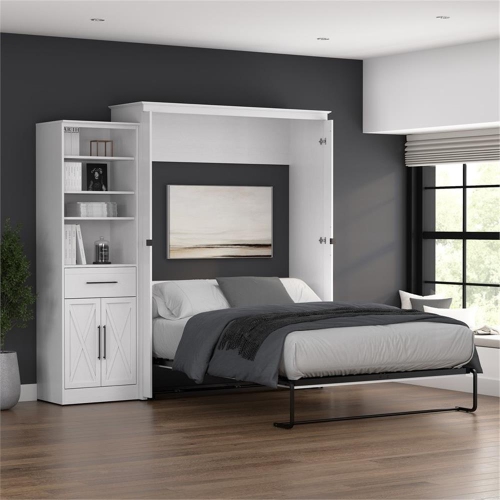 Bestar Key West Queen Murphy Bed with Wardrobe - Engineered Wood in White