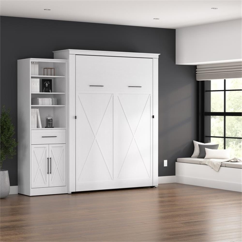 Bestar Key West Queen Murphy Bed with Wardrobe - Engineered Wood in White