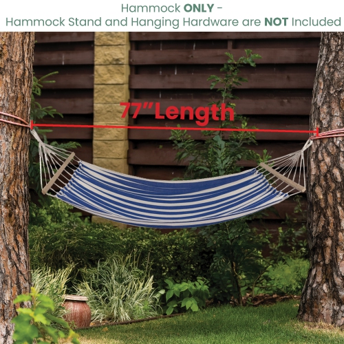 Striped Macrame Quilted Two Person Double Hammock - 9' x 56" - Blue and Cream