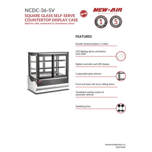 NEW AIR NCDC-36-SV Commercial Square 36" Self-Serve Refrigerated Countertop Display Case - Ideal for Restaurants, Cafés and Bakeries
