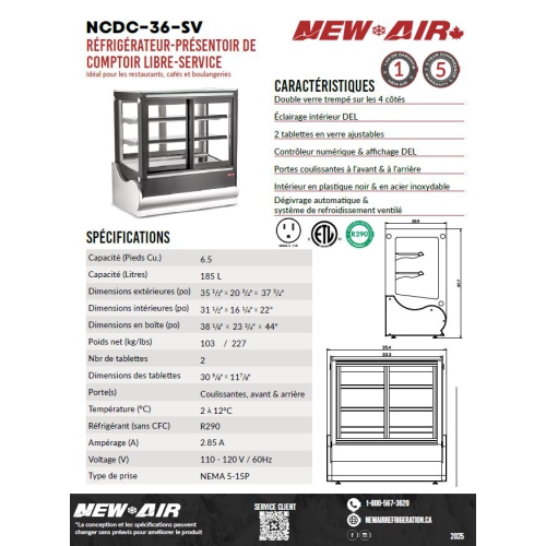 NEW AIR NCDC-36-SV Commercial Square 36" Self-Serve Refrigerated Countertop Display Case - Ideal for Restaurants, Cafés and Bakeries