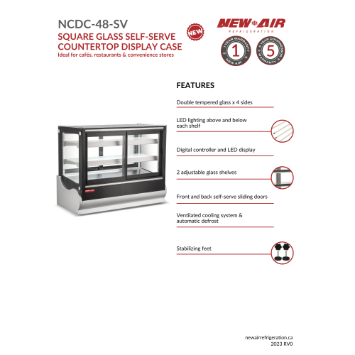 NEW AIR NCDC-48-SV Commercial Square 48" Self-Serve Refrigerated Countertop Display Case - Ideal for Restaurants, Cafés and Bakeries