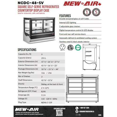 NEW AIR NCDC-48-SV Commercial Square 48" Self-Serve Refrigerated Countertop Display Case - Ideal for Restaurants, Cafés and Bakeries